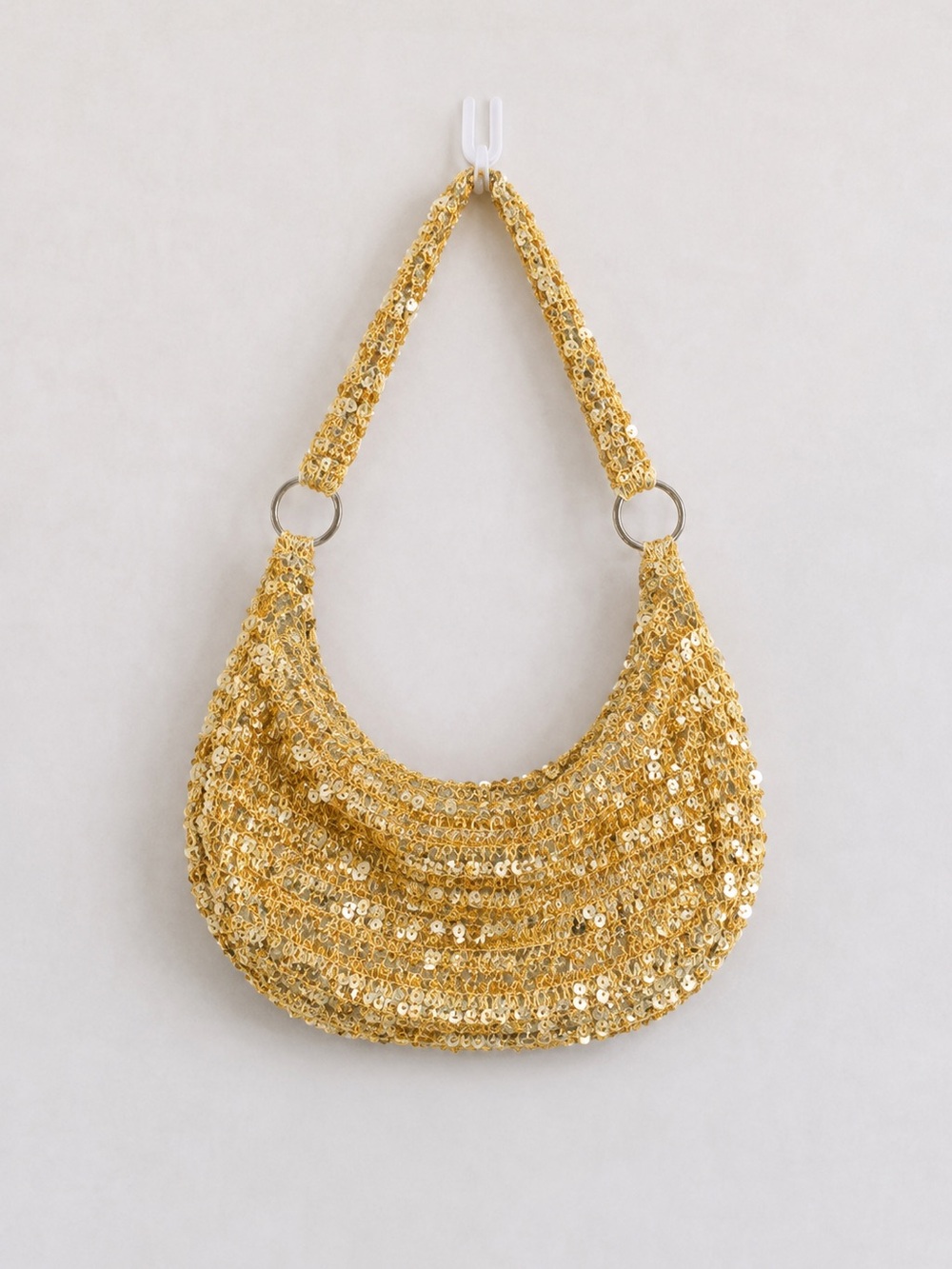Gold Sequin Crochet Shoulder Hobo Bag
